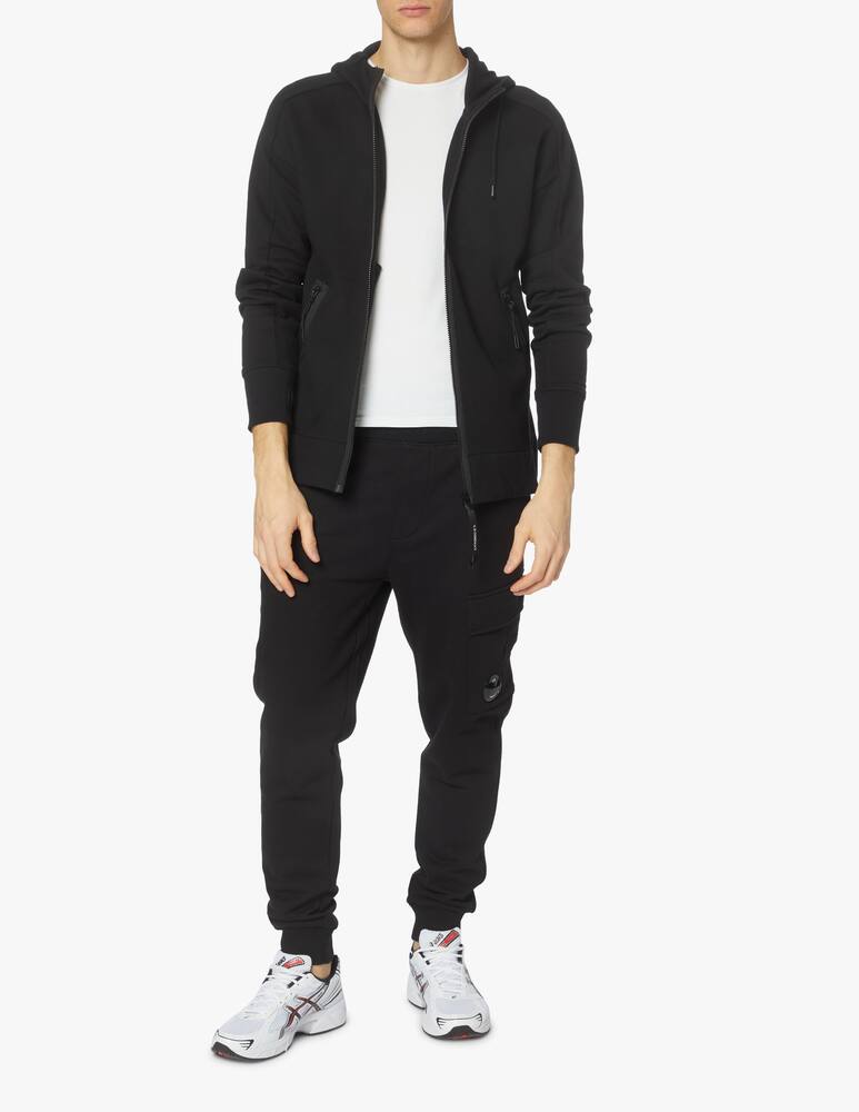 rinascente Cp Company Goggle diagonal fleece zip hooded sweater - black