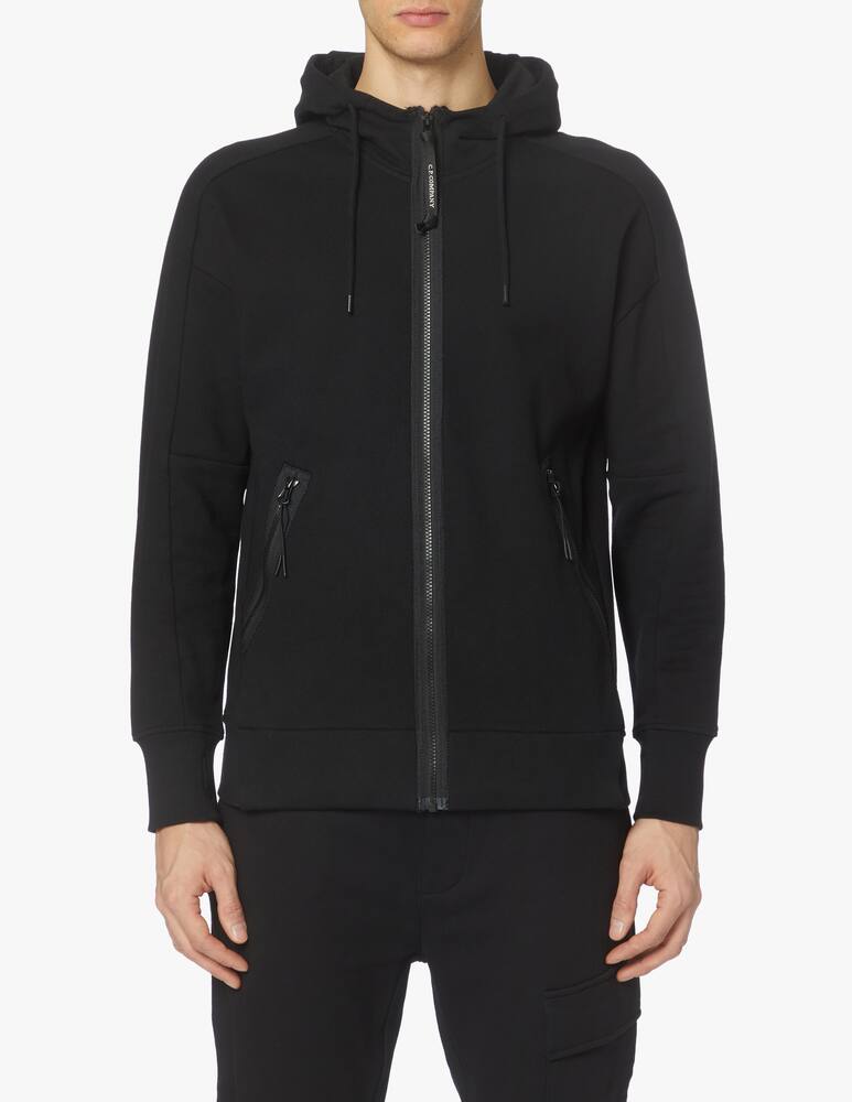 rinascente Cp Company Goggle diagonal fleece zip hooded sweater - black