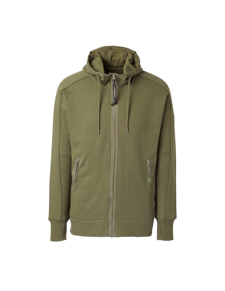 rinascente Cp Company Goggle diagonal fleece zip hooded sweater - olive