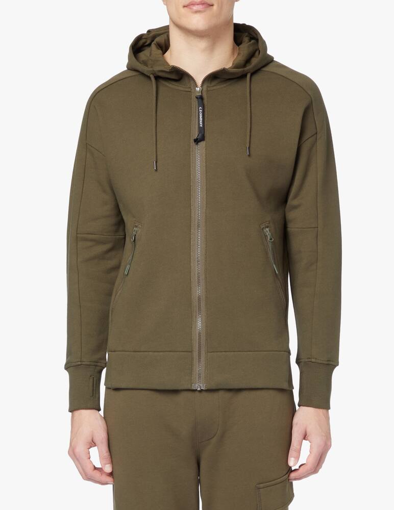 rinascente Cp Company Goggle diagonal fleece zip hooded sweater - olive