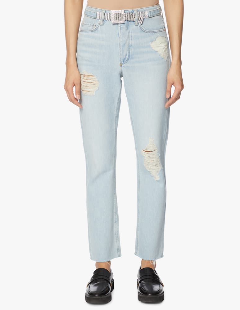 rinascente Guess Jeans straight girly con rotture e cintura strass