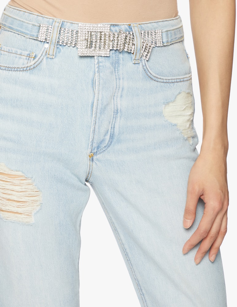 rinascente Guess Jeans straight girly con rotture e cintura strass