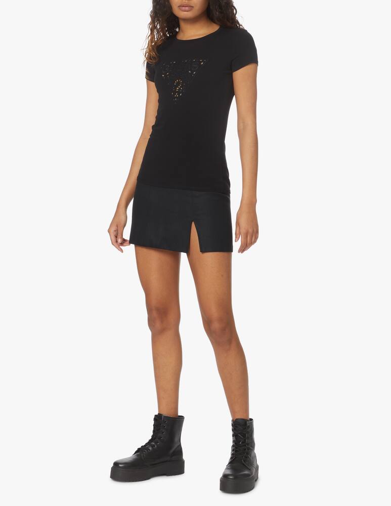 rinascente Guess T-shirt in cotone con logo macramè - nero