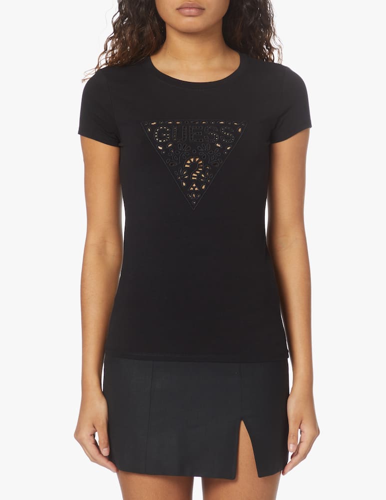 Guess Cotton t-shirt with macramè logo - black - picture 1 Guess Cotton t-shirt with macramè logo - black - picture 1