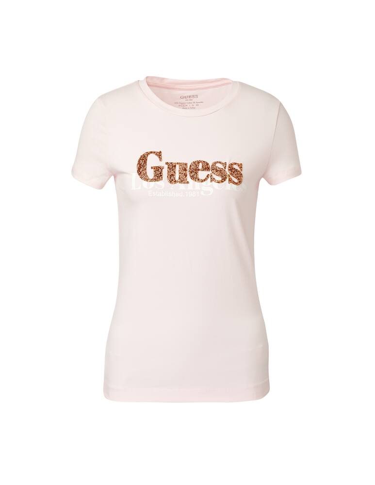 rinascente Guess T-shirt in cotone con logo strass - rosa