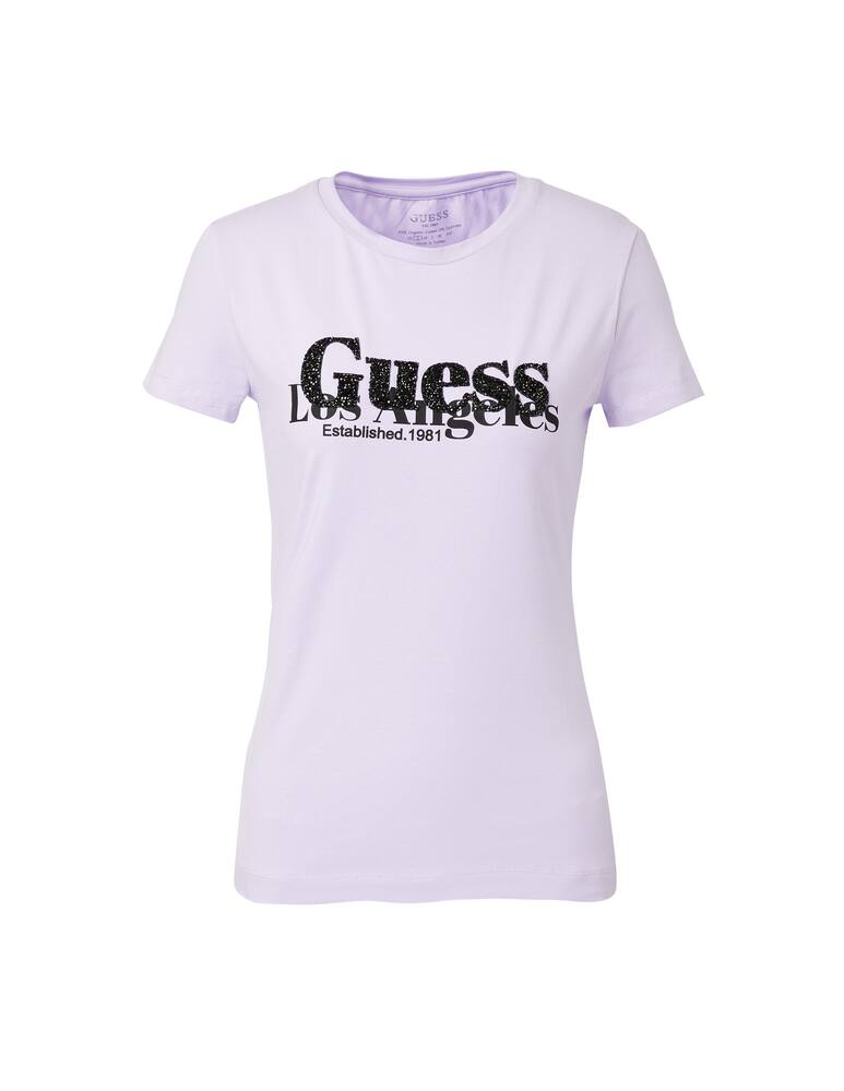 rinascente Guess T-shirt in cotone con logo strass - lilla