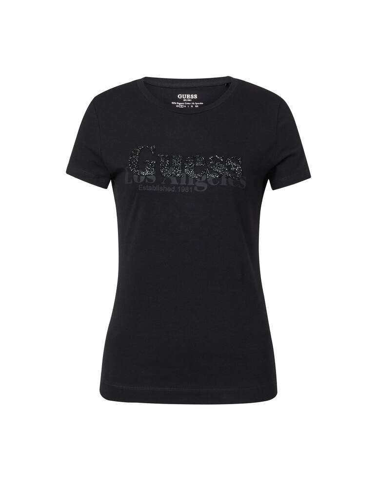 rinascente Guess Cotton t-shirt with strass logo - black