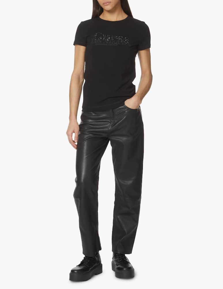 rinascente Guess Cotton t-shirt with strass logo - black