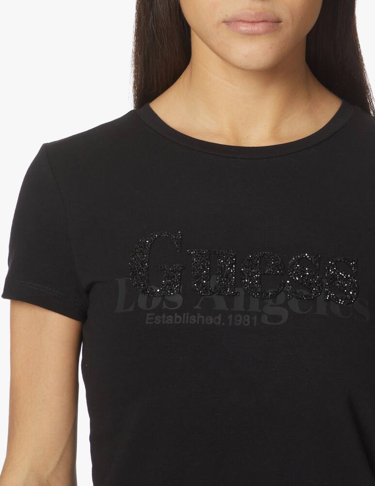 rinascente Guess Cotton t-shirt with strass logo - black