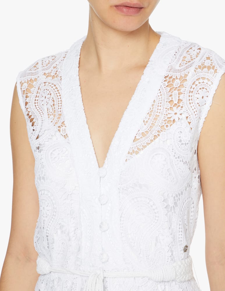 Guess Long sleeveless lace dress - white - picture 3 Guess Long sleeveless lace dress - white - picture 3
