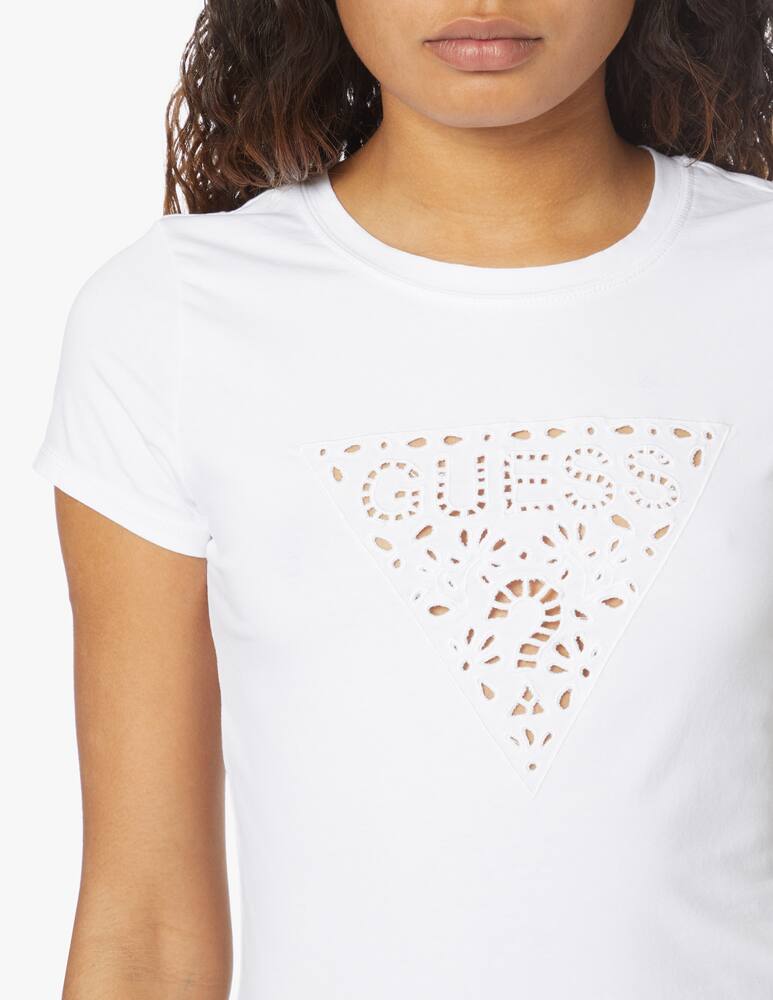 rinascente Guess T-shirt in cotone con logo macramè - bianco