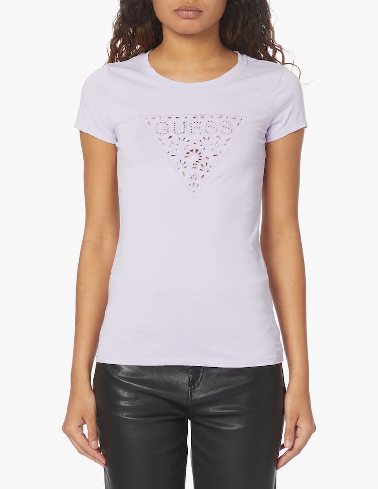 rinascente Guess Cotton t-shirt with macramè logo - lilac