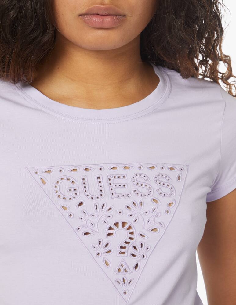 rinascente Guess Cotton t-shirt with macramè logo - lilac