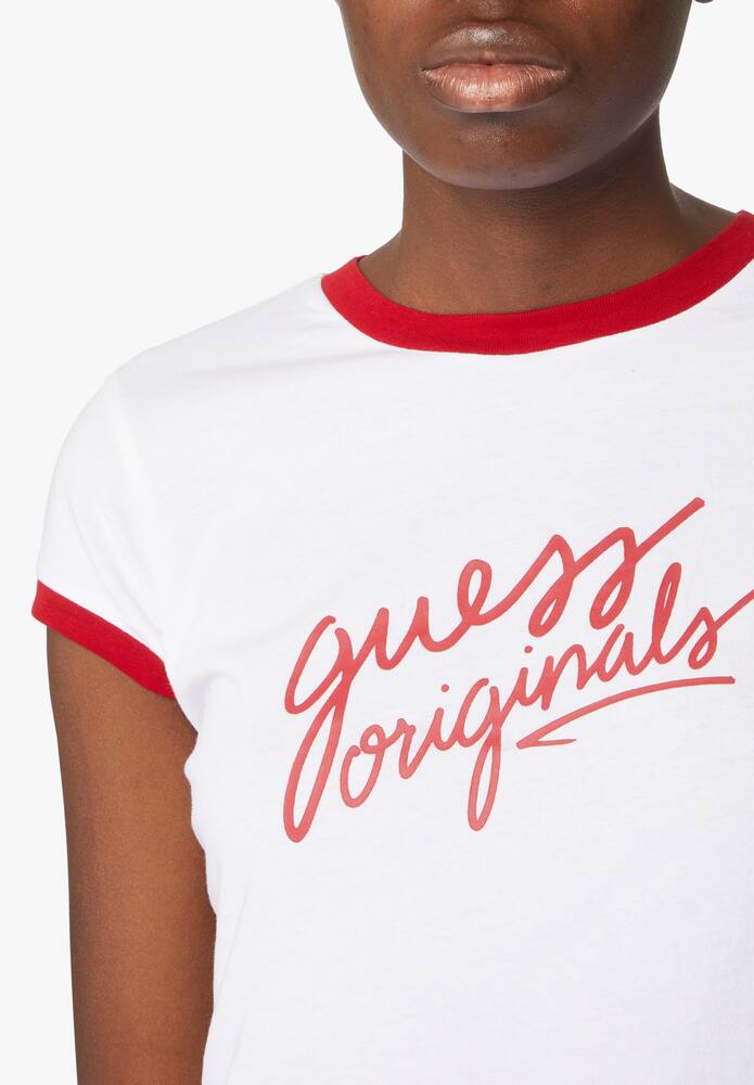 rinascente Guess Original Ringer cotton cropped tee - white