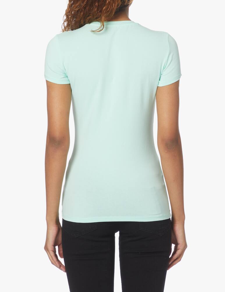 rinascente Guess T-shirt con collo a v in cotone e logo glitter - verde