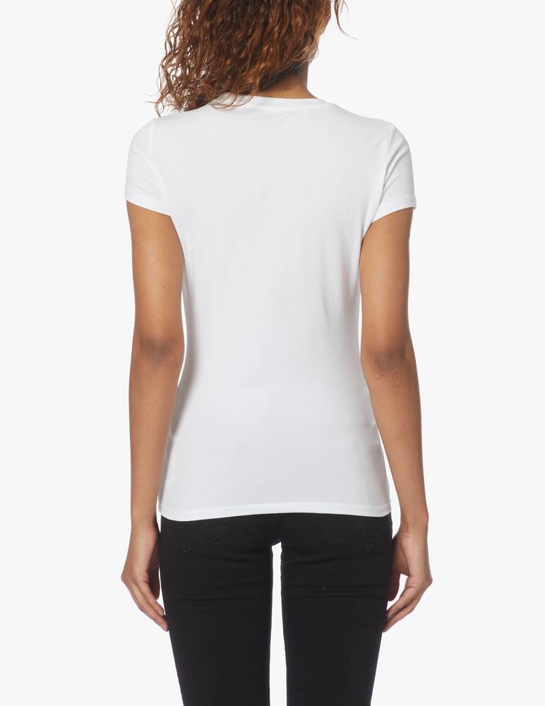 rinascente Guess V-neck cotton T-shirt with glitter logo - white