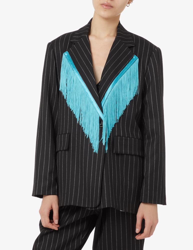 HAVEONE Blazer con frange gessato - Nero - immagine 1 HAVEONE Blazer con frange gessato - Nero - immagine 1