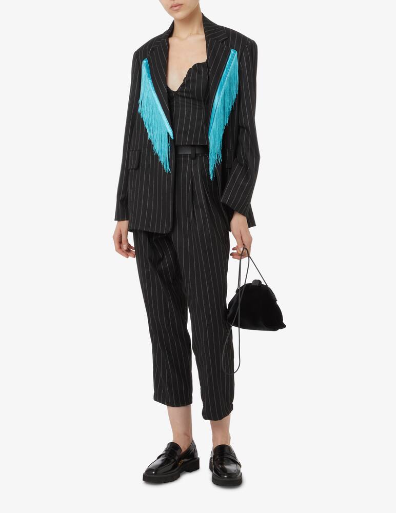 rinascente HAVEONE Pinstripe blazer with fringe - Black