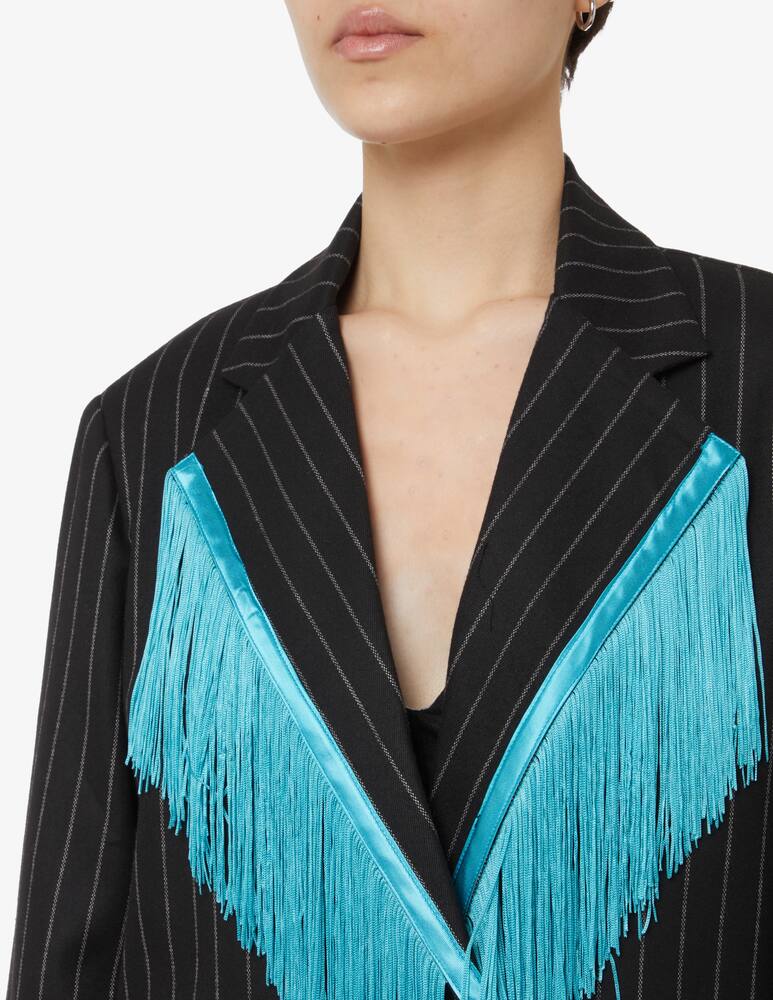 rinascente HAVEONE Pinstripe blazer with fringe - Black