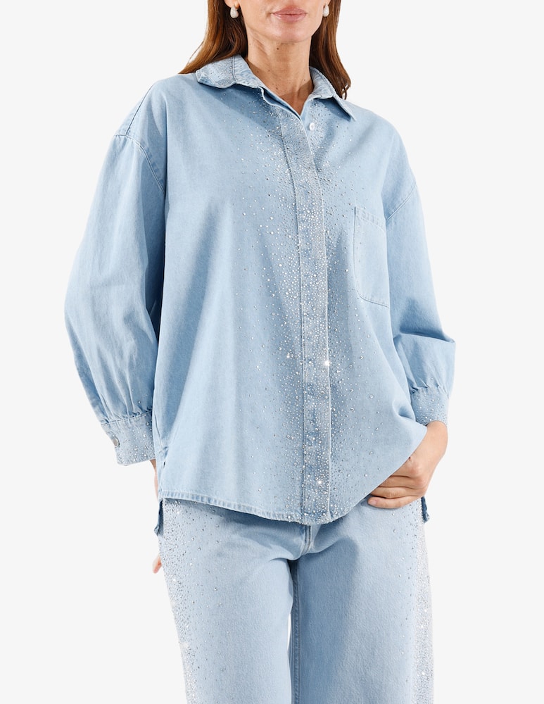 rinascente HAVEONE Denim shirt with strass detailing