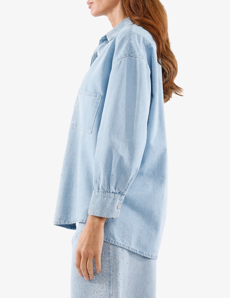 rinascente HAVEONE Denim shirt with strass detailing