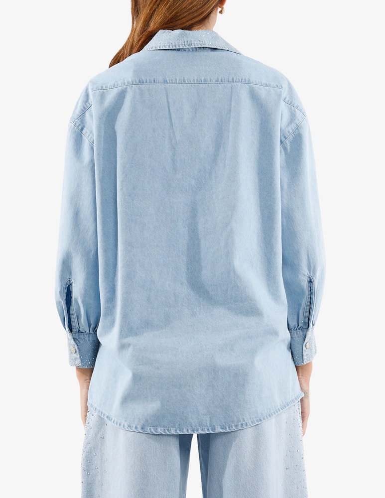 rinascente HAVEONE Denim shirt with strass detailing