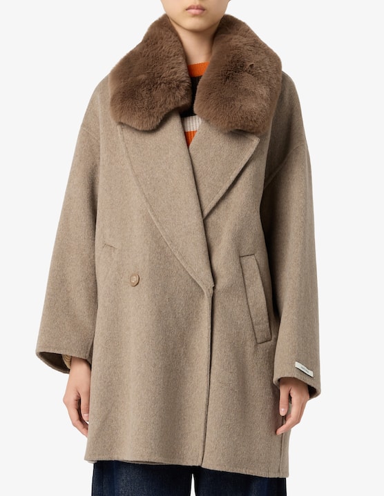 HAVEONE - Wool-blend coat with faux-fur collar - €249,00