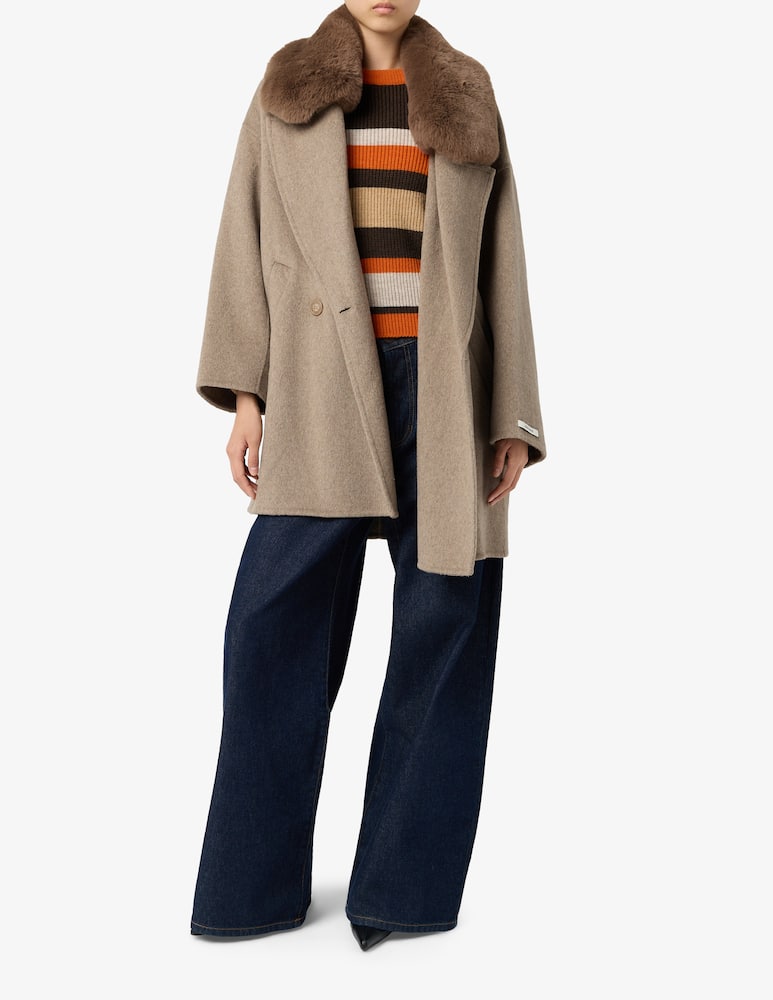 HAVEONE Wool-blend coat with faux-fur collar - picture 2