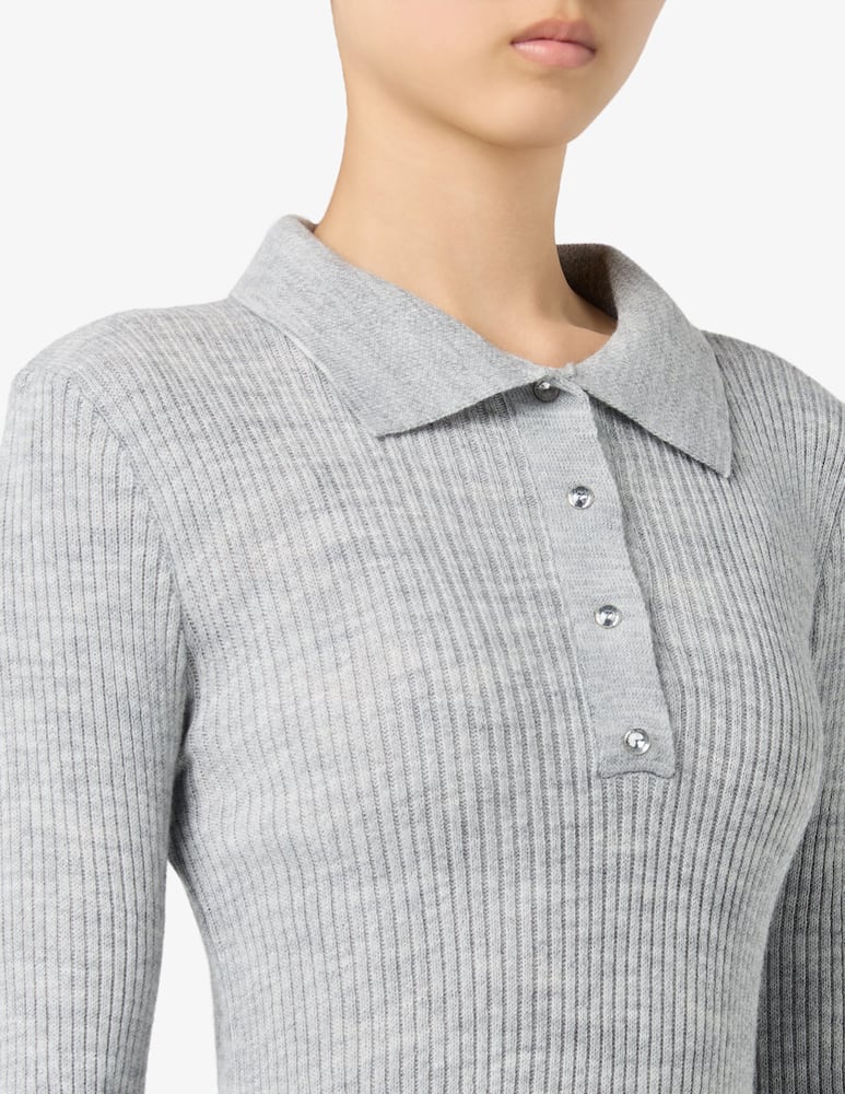 HAVEONE Ribbed polo top with crystal buttons - picture 4 HAVEONE Ribbed polo top with crystal buttons - picture 4