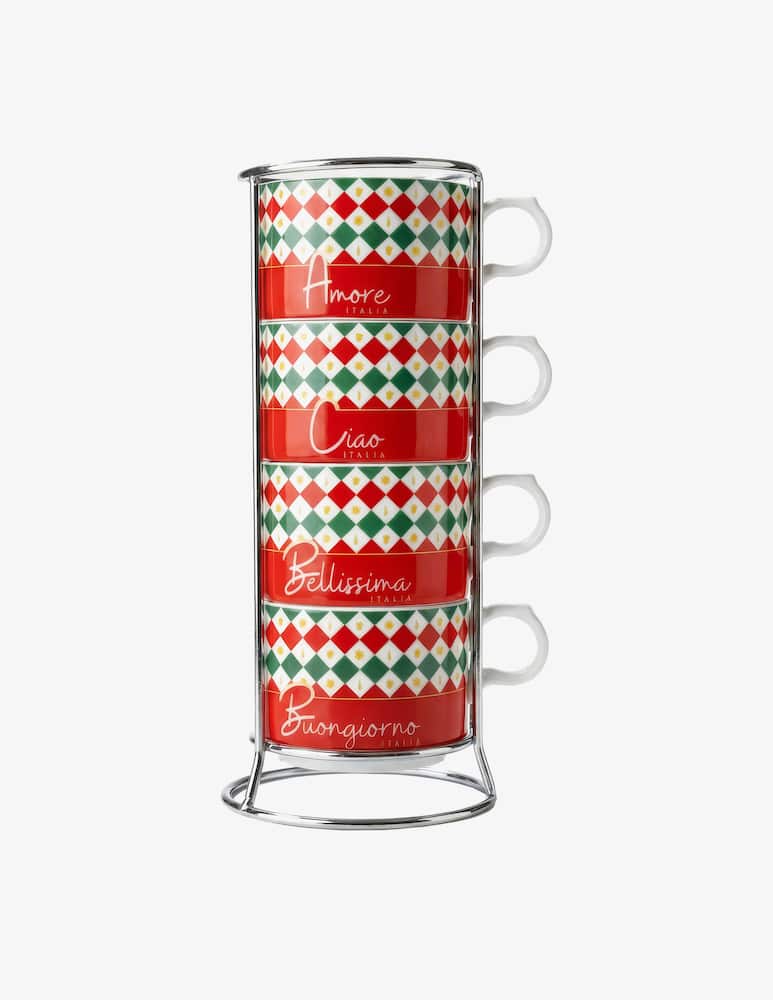 rinascente Bialetti Tricolore Set 4 Tazze Cappuccino Impilabili