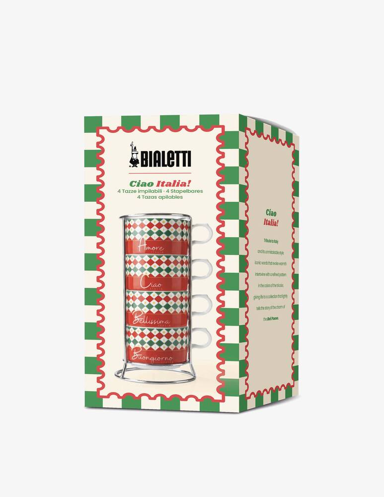 rinascente Bialetti Tricolore Set 4 Tazze Cappuccino Impilabili