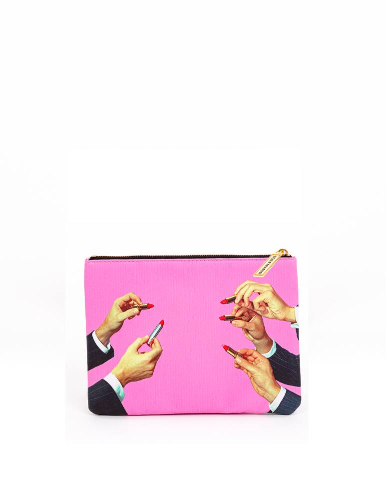 rinascente Seletti "Toiletpaper" Printed Cosmetic Bag Lipsticks Pink - Multi