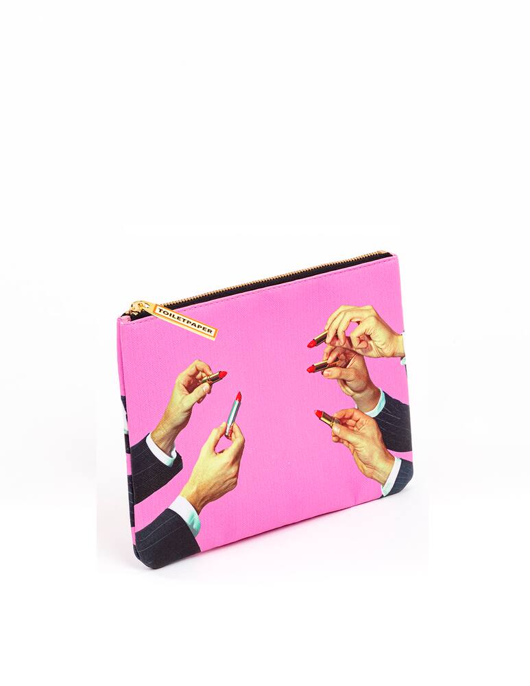rinascente Seletti "Toiletpaper" Printed Cosmetic Bag Lipsticks Pink - Multi
