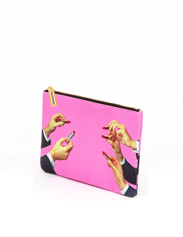 rinascente Seletti "Toiletpaper" Printed Cosmetic Bag Lipsticks Pink - Multi