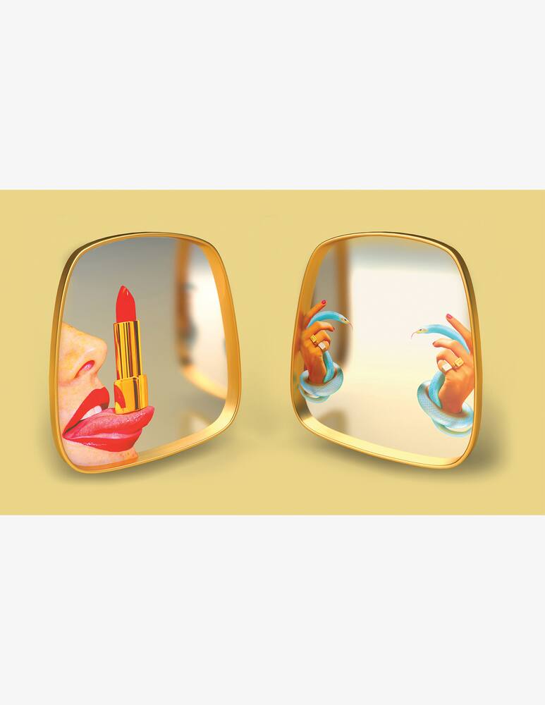 rinascente Seletti Toiletpaper Specchio With Wooden Frame Hand Snakes - Oro