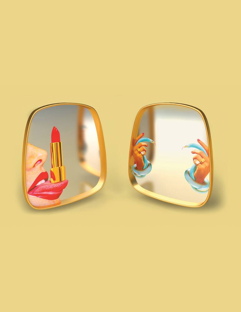 rinascente Seletti Specchio Con Cornice Legno "Toiletpaper" Tongue - Multicolor