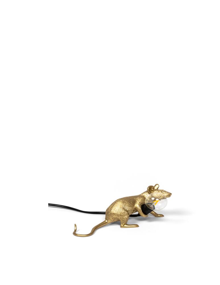 rinascente Seletti Mouse Lampada Lop-Gold Resin Lampada Lying Down Black Cable