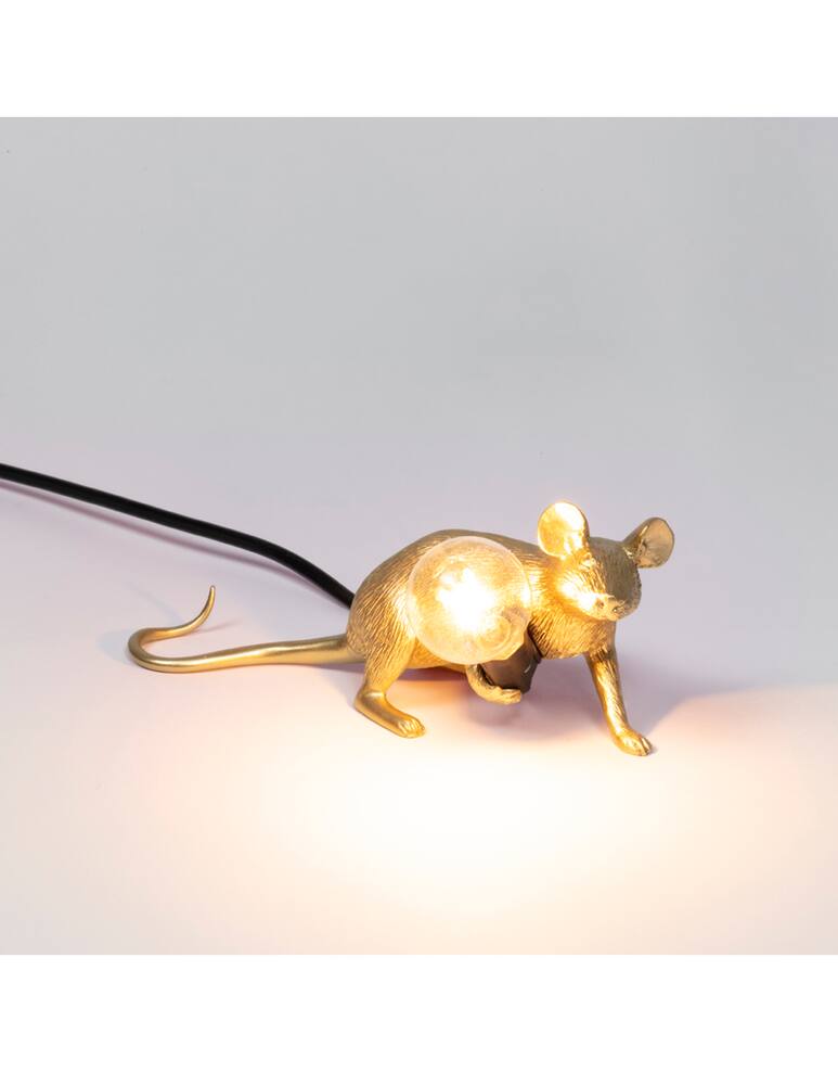 rinascente Seletti Mouse Lampada Lop-Gold Resin Lampada Lying Down Black Cable