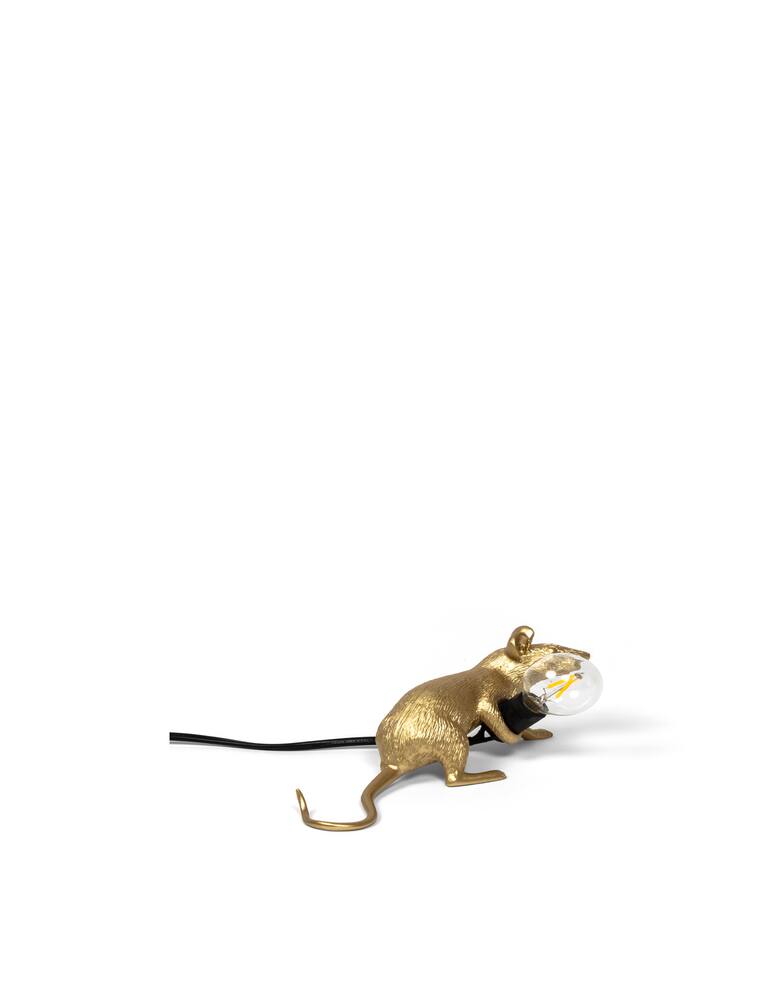 rinascente Seletti Mouse Lampada Lop-Gold Resin Lampada Lying Down Black Cable