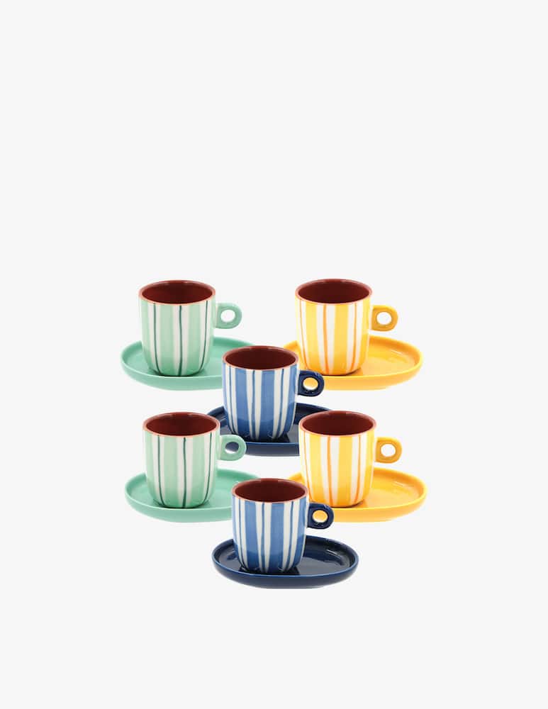 rinascente Rose&Tulipani Attimi Set 6 Coffee Cups w/s Stripes