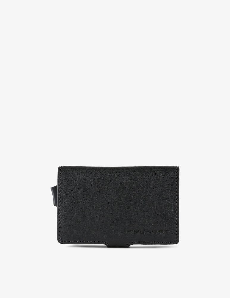 rinascente Piquadro Leather and metal single credit card holder