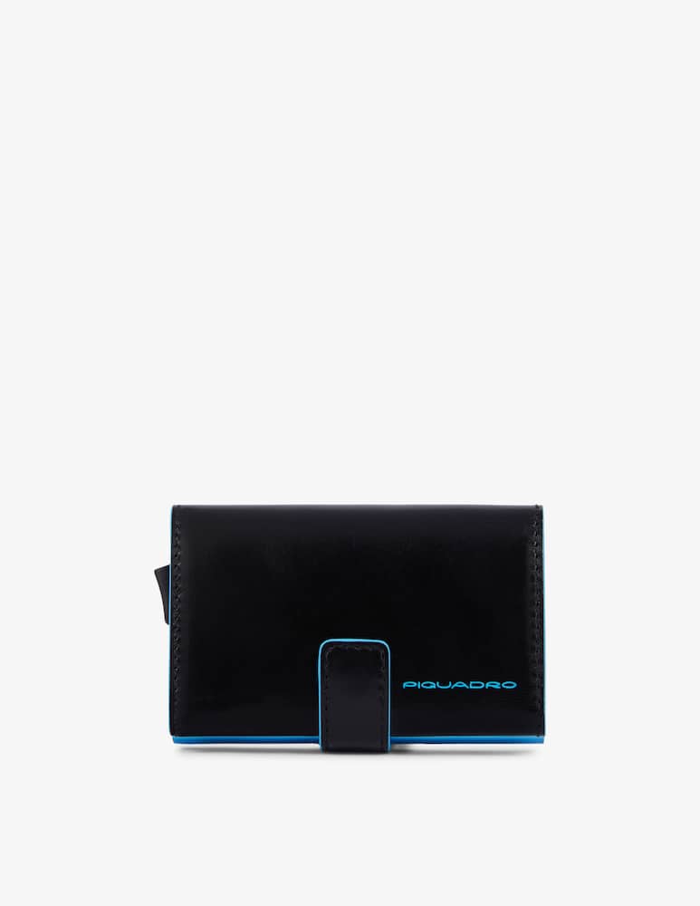 rinascente Piquadro Metal and leather single credit card holder
