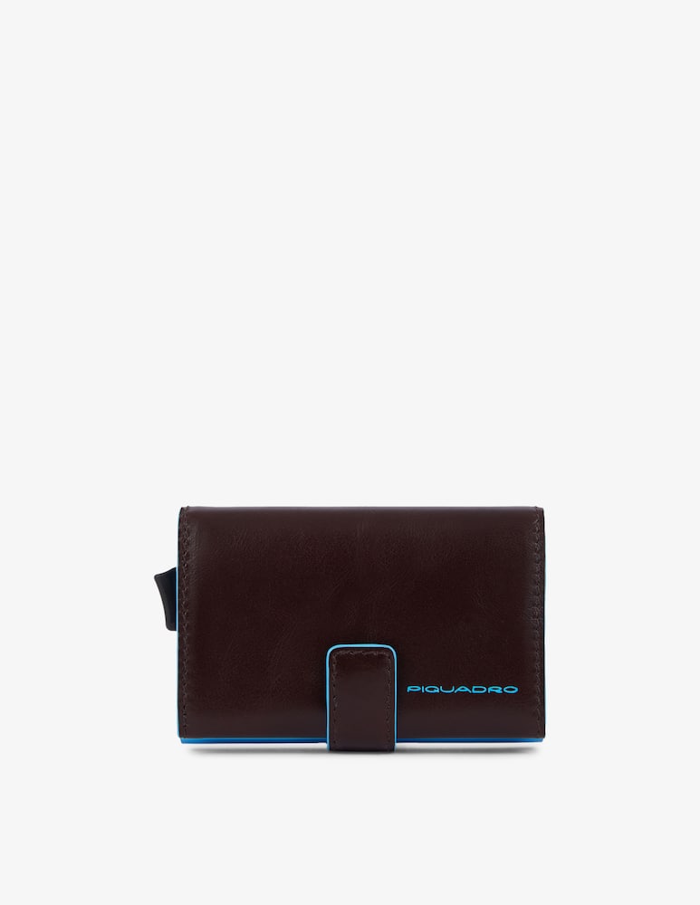 rinascente Piquadro Metal and leather single credit card holder