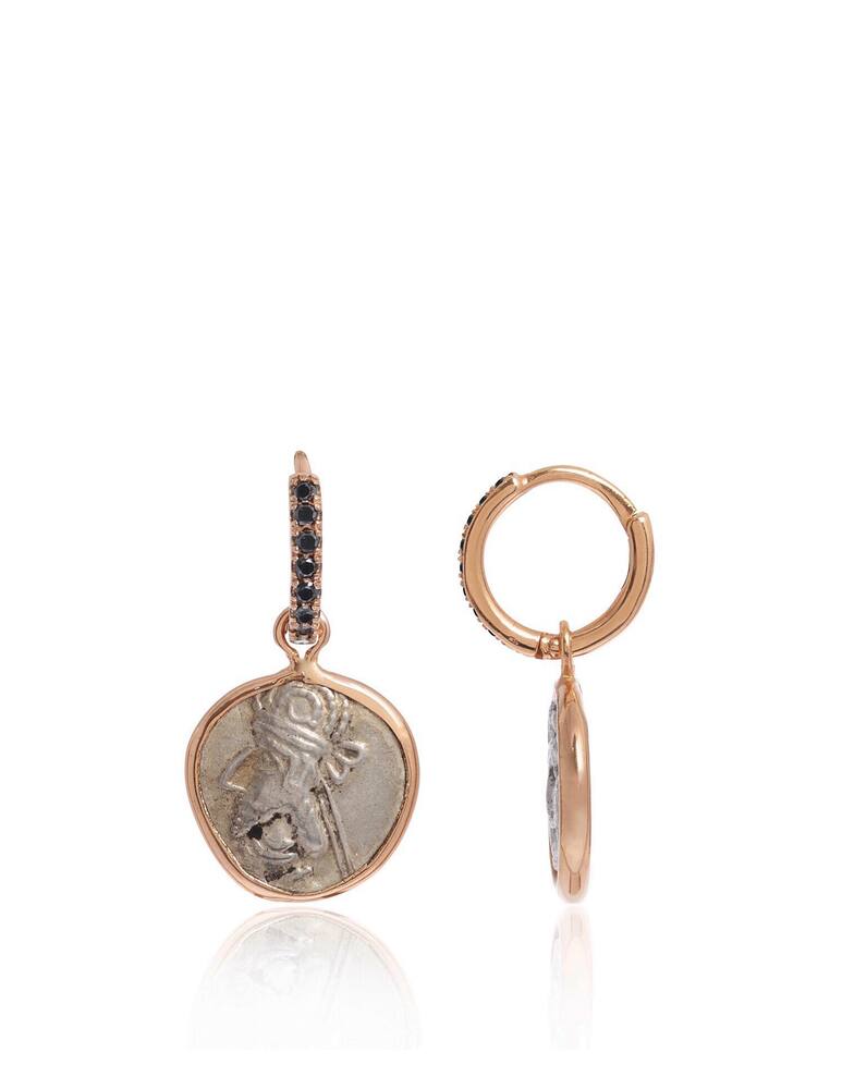 Kiaia Ancient coins 18kt gold and black diamonds earrings - picture 1 Kiaia Ancient coins 18kt gold and black diamonds earrings - picture 1