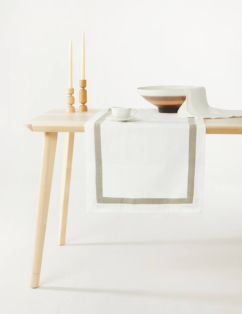 rinascente Biancoperla Cortina set 1 runner + 2 napkins linen 50x150 - White