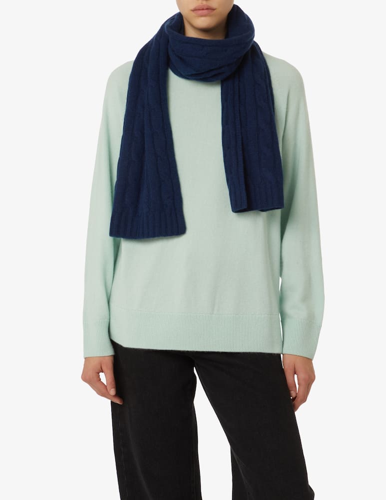 rinascente Pure Cashmere Scarf with braid - Blue