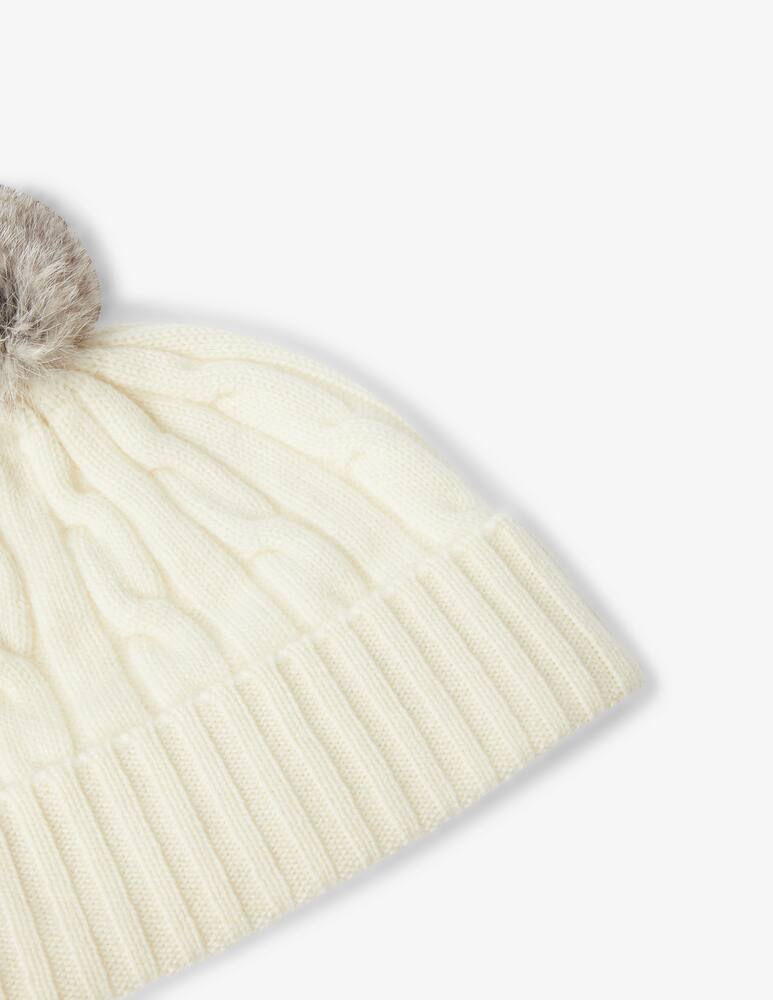 rinascente Pure Cashmere Braided beanie with pon pon - White