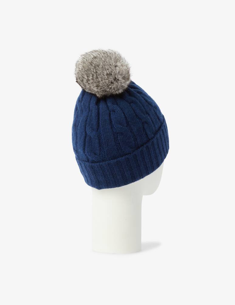 rinascente Pure Cashmere Braided beanie with pon pon - Blue