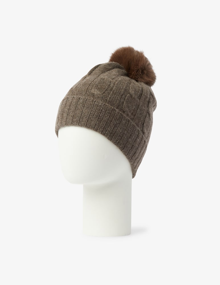 rinascente Pure Cashmere Berretto treccia pon pon - Marrone