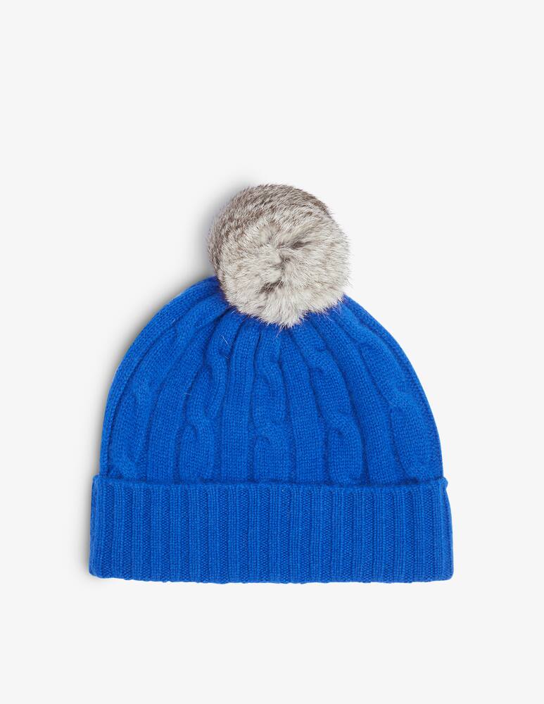 rinascente Pure Cashmere Braided beanie with pon pon - Blue